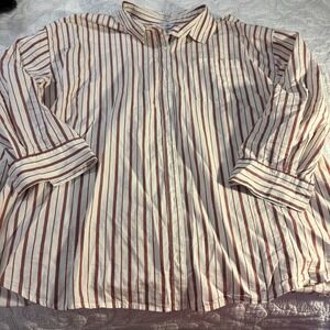 Old Navy Women's 2X‎ Long Sleeve Button Down Blouse, Cream And Muted Red Stripe